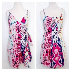 Anthropologie Womens Farm‎ Rio Wrap Mini Dress XS Pink Abstract Resort Vacation